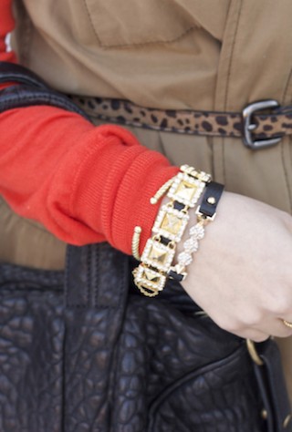 bracelets, leopard belt