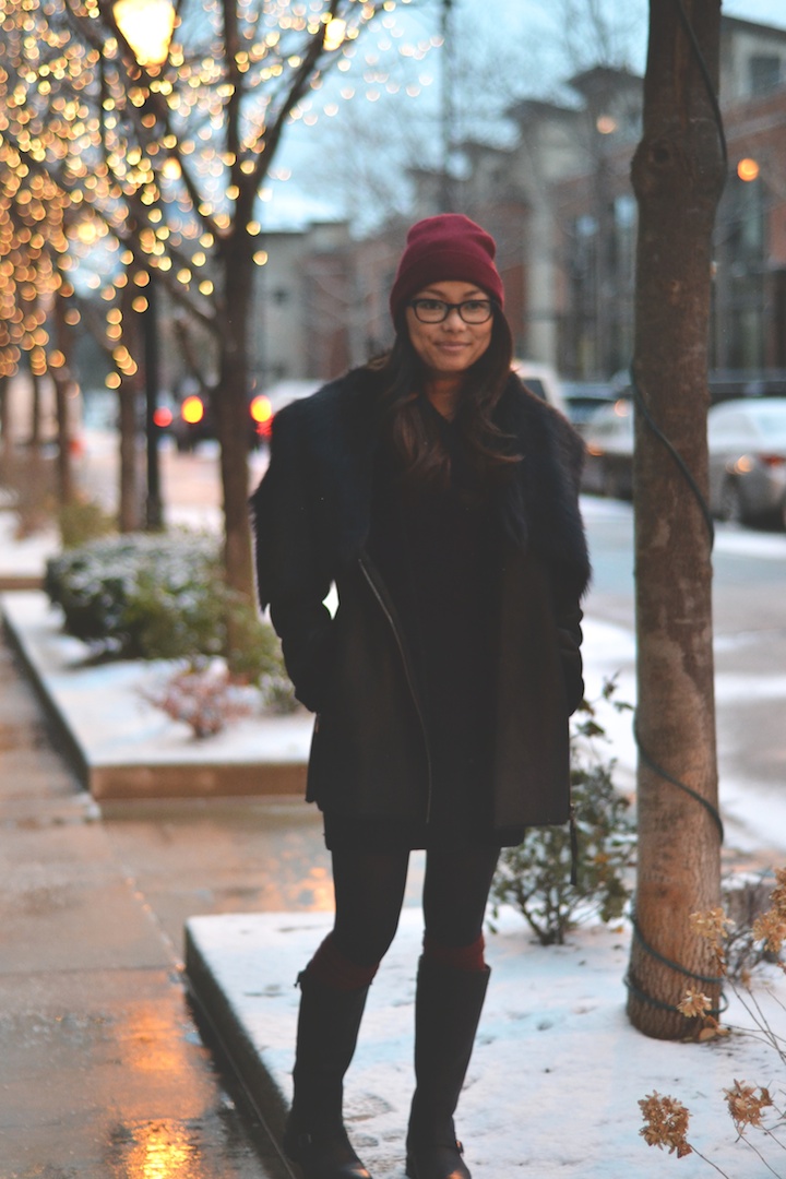 ariat boots, shearling coat, beanie