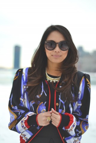 satin jacket, bauble bar, winterstyle, statement necklace