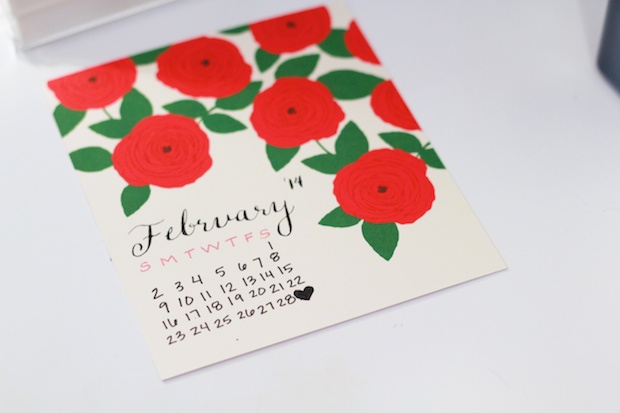 diy desk calendar, calligraphy, homemade