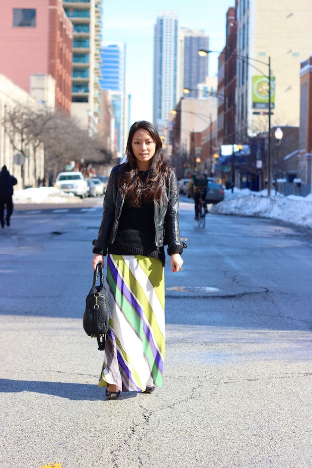 long skirt, silk, brushstroke, leather jacket, alexander wang rocco