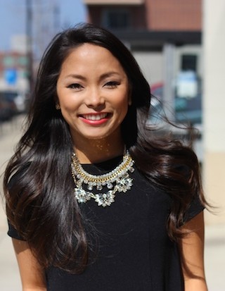 drop waist dress, statement necklace, little black dress