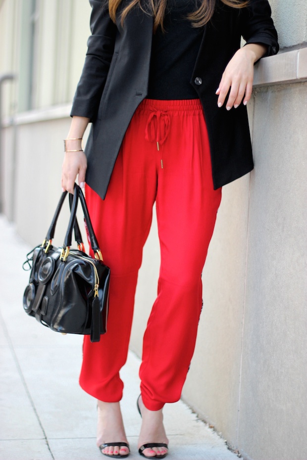 Henri Bendel luxe, Joie silk pants, Helmut Lang Blazer, petite style