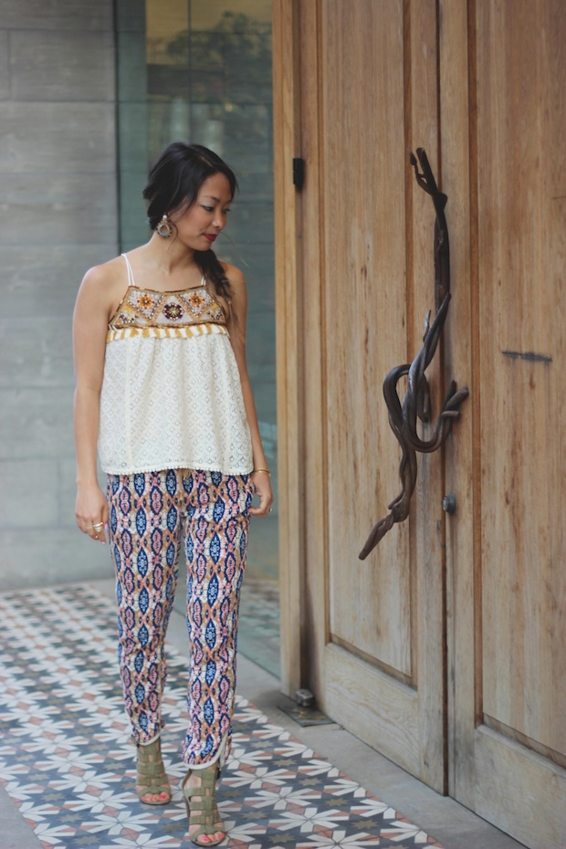 anthropologie, anthro petites, paz joggers, embroidered top, fishtail braid