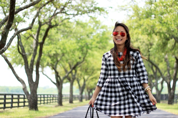 gingham dress, black gingham, mirrored ray bans, asos, petite style ideas