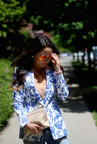 porcelain, ceramic print, printed blazer, zara blazer, gap boyfriend jeans, superga, sneaker style, mirrored aviators