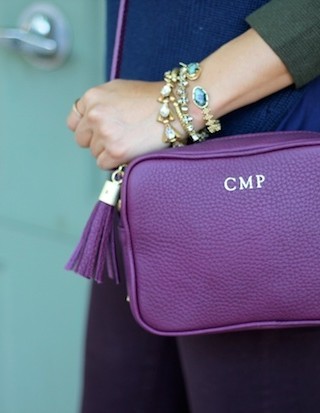 gigi new york, madison handbag, crossbody, tassel, wine colored purse, view from 5 ft. 2