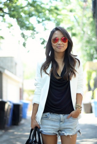 topshop white blazer, cutoffs, cutoff shorts, free people