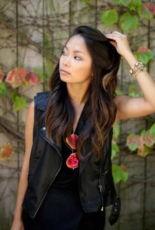 vince camuto camo oxford shoes, ray ban mirrored sunglasses, leather vest, petite fashion bloggers