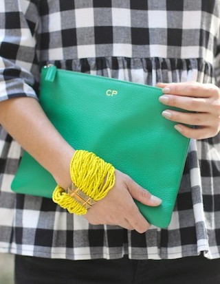 gingham top, peplum top, asos gingham, black ripped skinny jeans, leatherology clutch