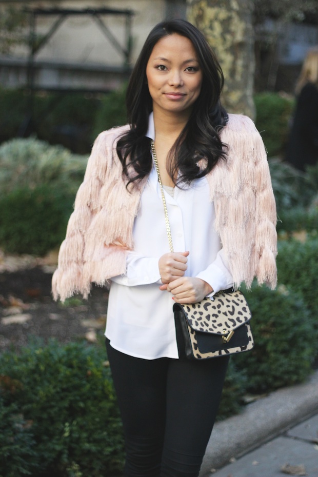 bcbg fringe jacket, fringe, equipment blouse, christine petric, the view from 5 ft. 2, style bloggers, new york bloggers