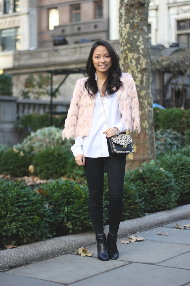 bcbg fringe jacket, fringe, equipment blouse, christine petric, the view from 5 ft. 2, style bloggers, new york bloggers