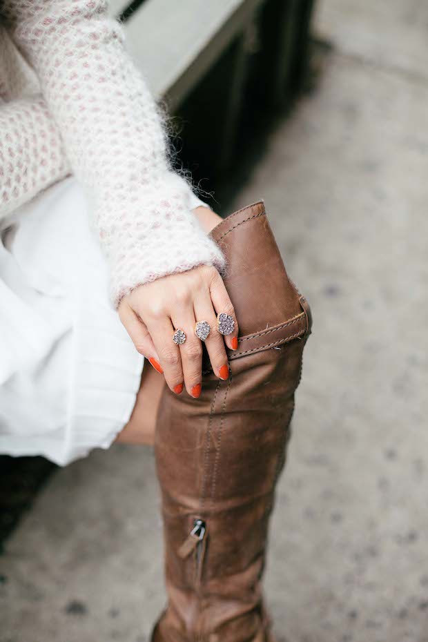 winter white, white dress, reiss sweater, bauble bar necklace, christine petric, the view from 5 ft. 2, fashion bloggers, kendra scott ring