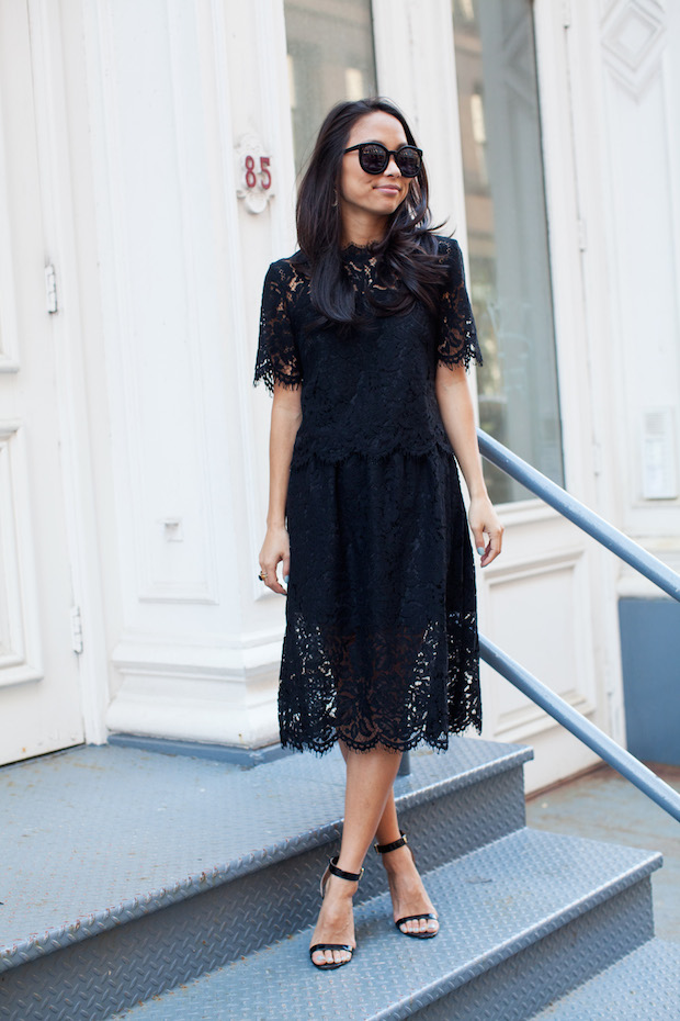 black lace, matching set, chicwish, holiday outfit ideas, holiday party style, christine petric, the view from 5 ft. 2