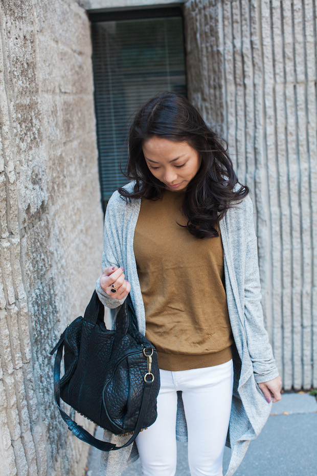 everlane sleeveless sweater, hye park and lune cardigan, christine petric, the view from 5 ft. 2, white jeans, fall style