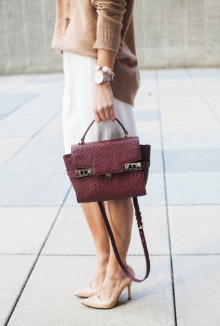 stuart weitzman pumps, cream skirt, cashmere turtleneck, christine petric, the view from 5 ft. 2