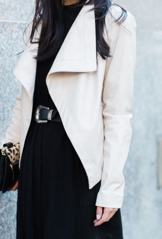 bb dakota drape front jacket, topshop long sleeve dress, western belt, christine petric, the view from 5 ft. 2