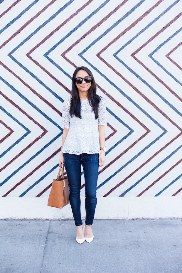 anthropologie, lace top, hd in paris, white pumps, henri bendel, christine petric, the view from 5 ft. 2
