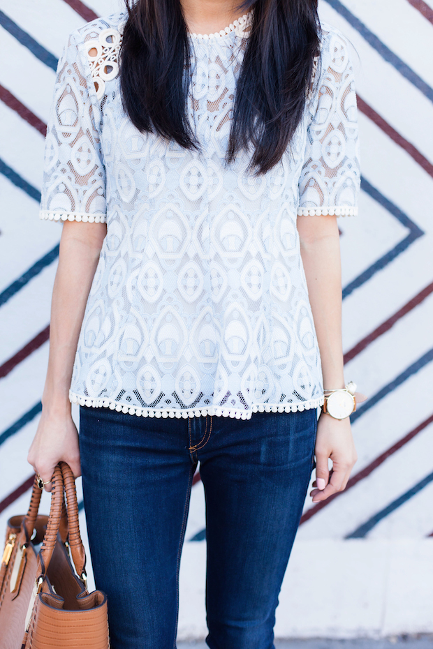 anthropologie, lace top, hd in paris, white pumps, henri bendel, christine petric, the view from 5 ft. 2