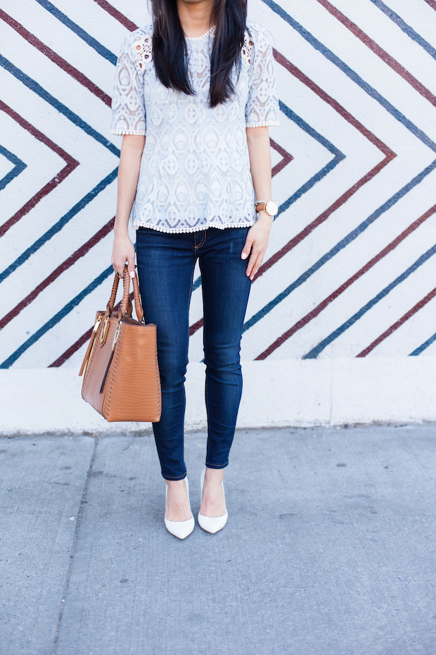 anthropologie, lace top, hd in paris, white pumps, henri bendel, christine petric, the view from 5 ft. 2