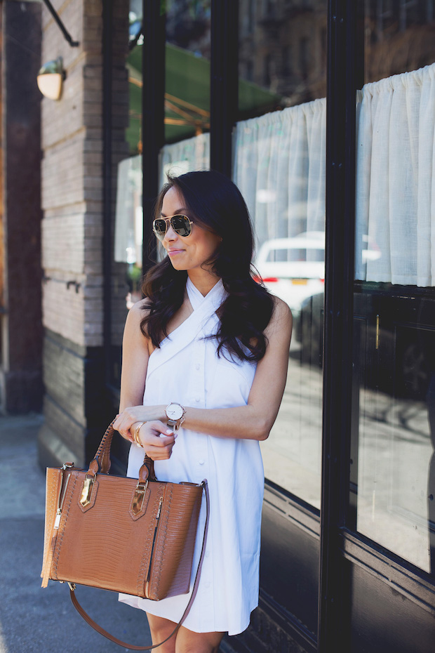 white shirtdress, summer outfits, aquazurra sexy thing booties, christine petric, the view from 5 ft. 2