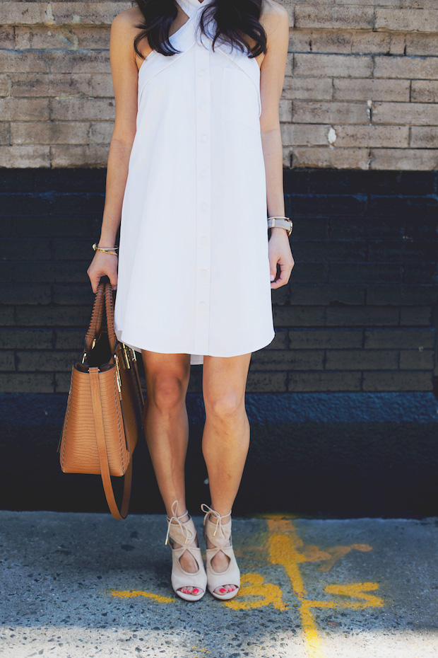 white shirtdress, summer outfits, aquazurra sexy thing booties, christine petric, the view from 5 ft. 2