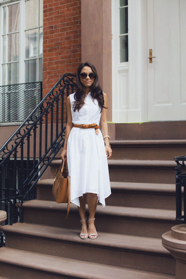 white eyelet dress, modcloth, summer workwear