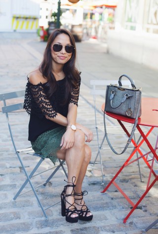 banana republic lace skirt, lace top, mgemi heels, christine petric, the view from 5 ft. 2, henri bendel satchel
