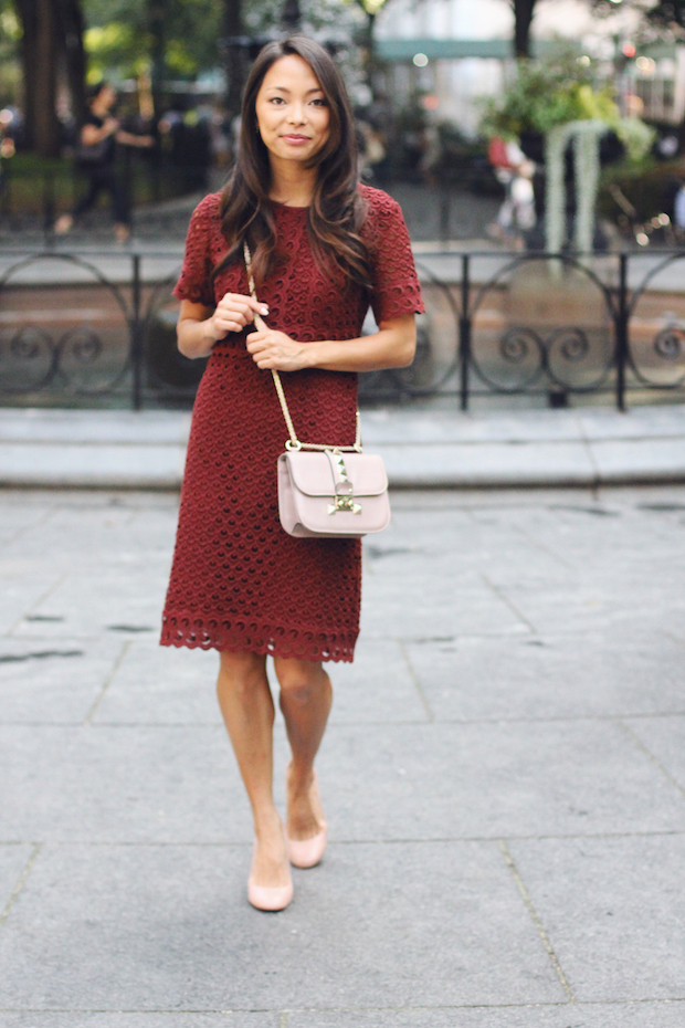 lace dress, ann taylor, block heels, christine petric, the view from 5 ft. 2