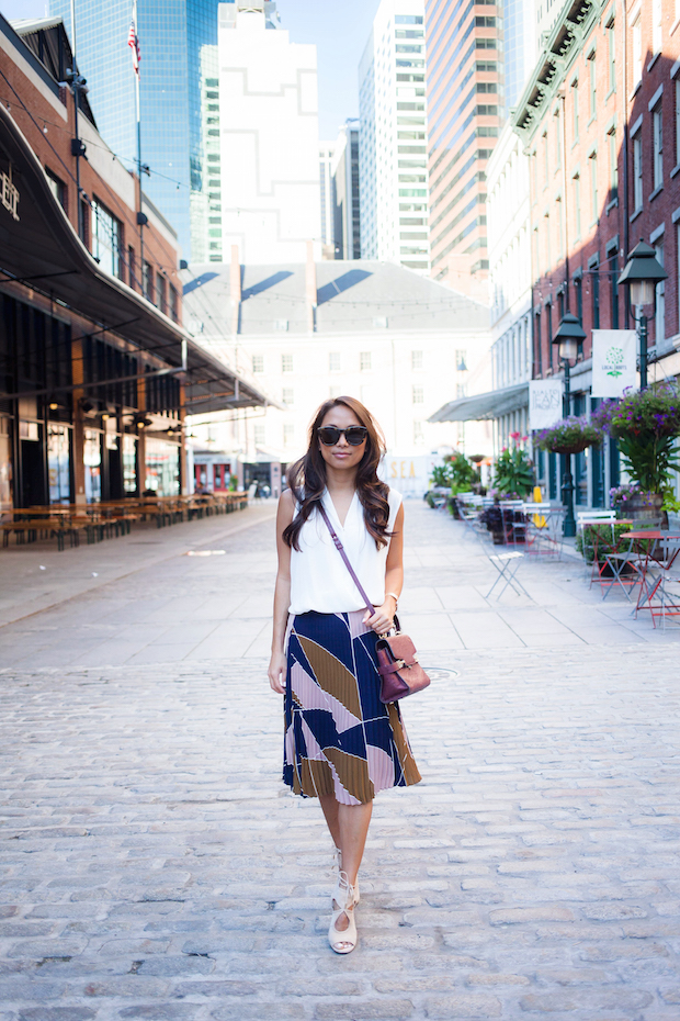 pleated skirt, ann taylor, aquazzura heels, henri bendel, christine petric, the view from 5 ft. 2