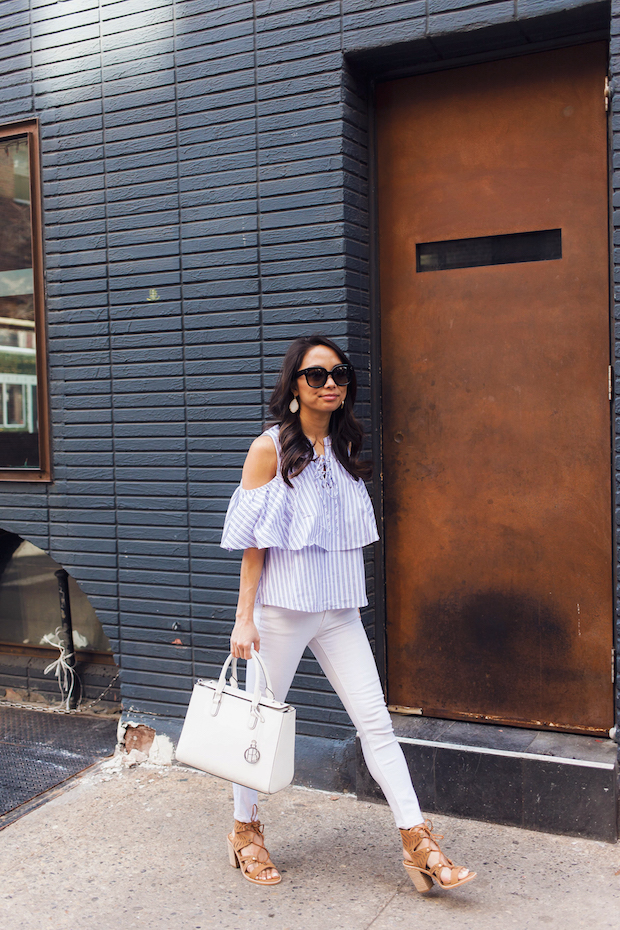 striped blouse, rag and bone jeans