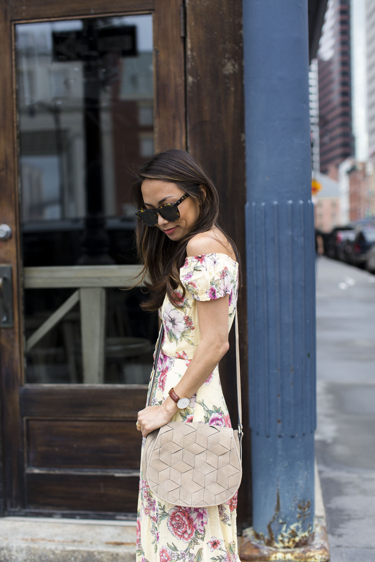 maxi dress, cotton maxi dress, dress under $100, welden bags, wedges